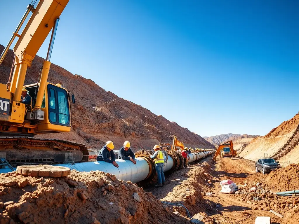 An image of underground pipelines being installed with specialized equipment, highlighting A&A Utilities' pipeline installation services.