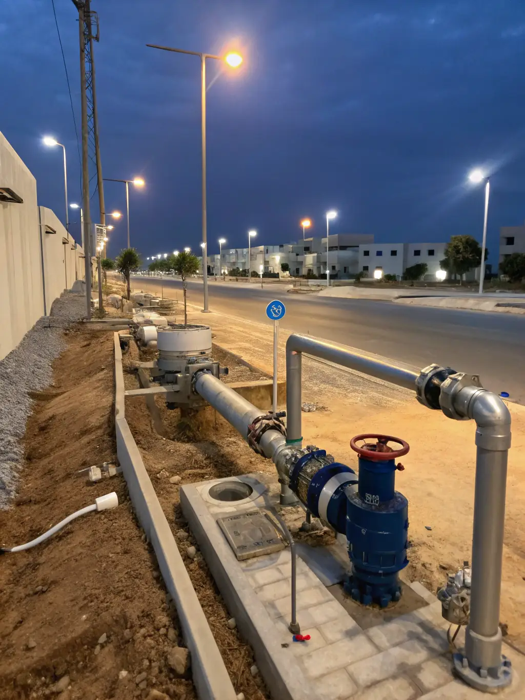 A wide shot of A&A Utilities' completed underground utility installation project, showcasing the seamless integration of the new infrastructure with the surrounding environment.