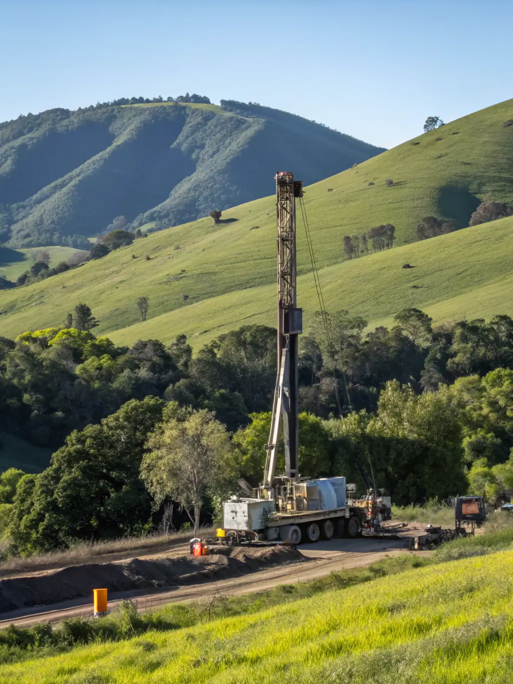 A high-resolution photograph showcasing A&A Utilities' horizontal directional drilling (HDD) equipment in action at a construction site in Oklahoma. The image should highlight the precision and efficiency of the HDD process.